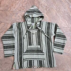 VTG Chavitos Men's Striped Baja Hoodie Pullover Green White Size M